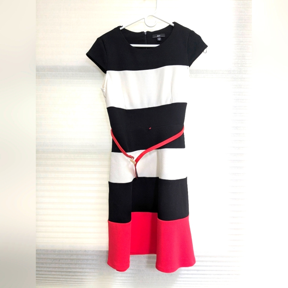 R&K Colorblock Midi Dress in Black White and Red